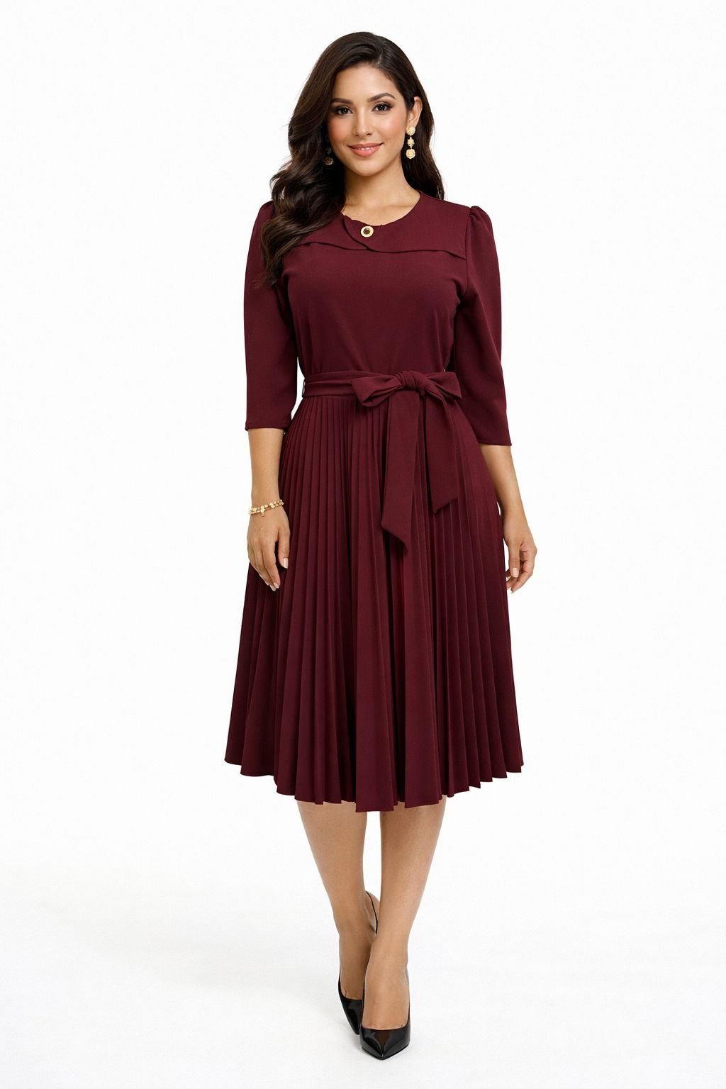 Vestido midi plisado con bolsillos