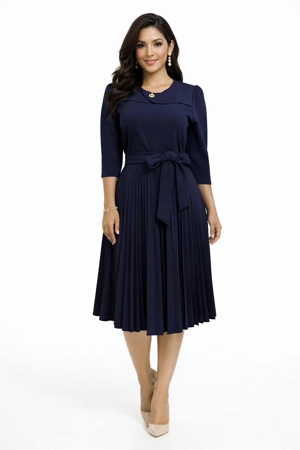 Vestido midi plisado con bolsillos