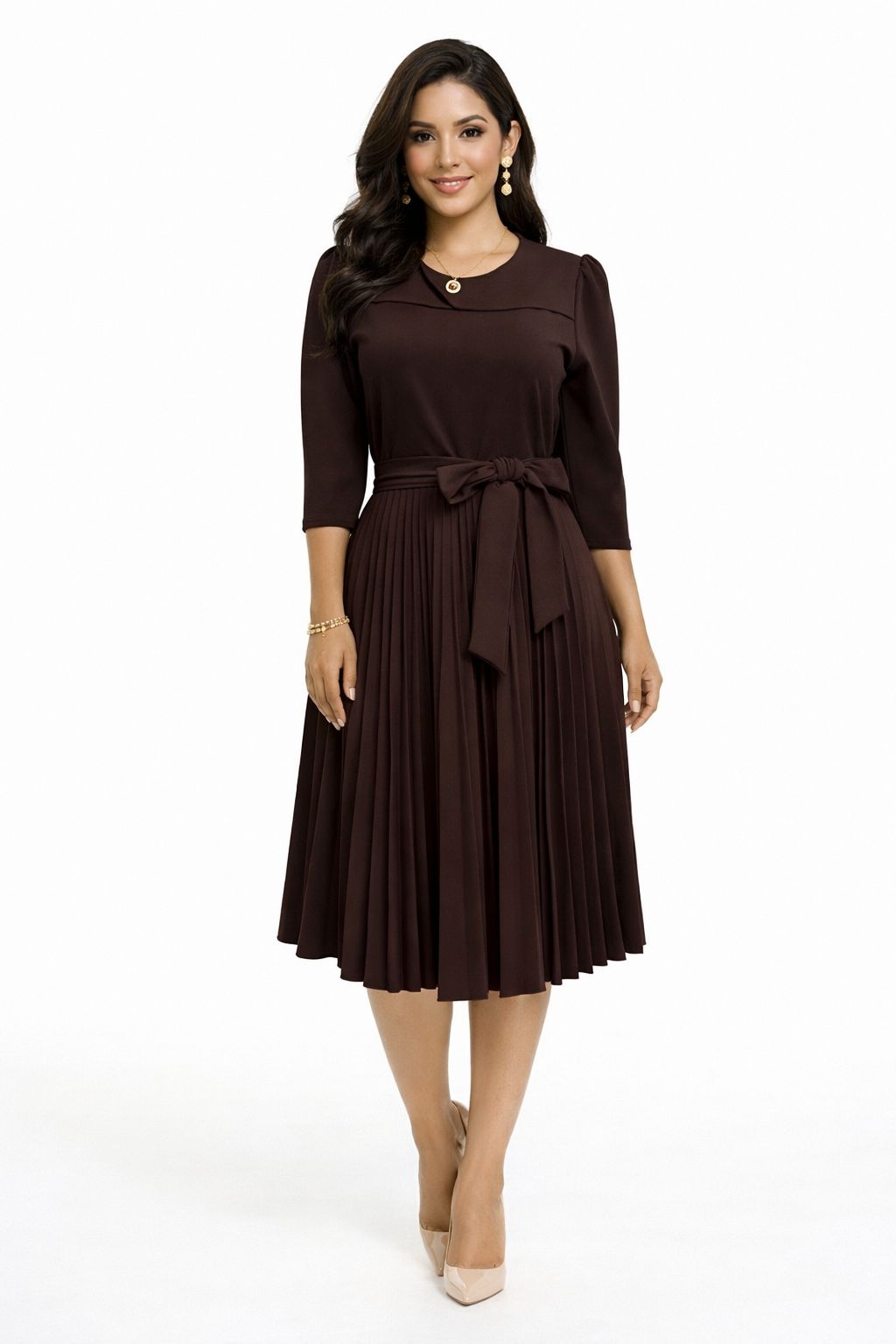 Vestido midi plisado con bolsillos