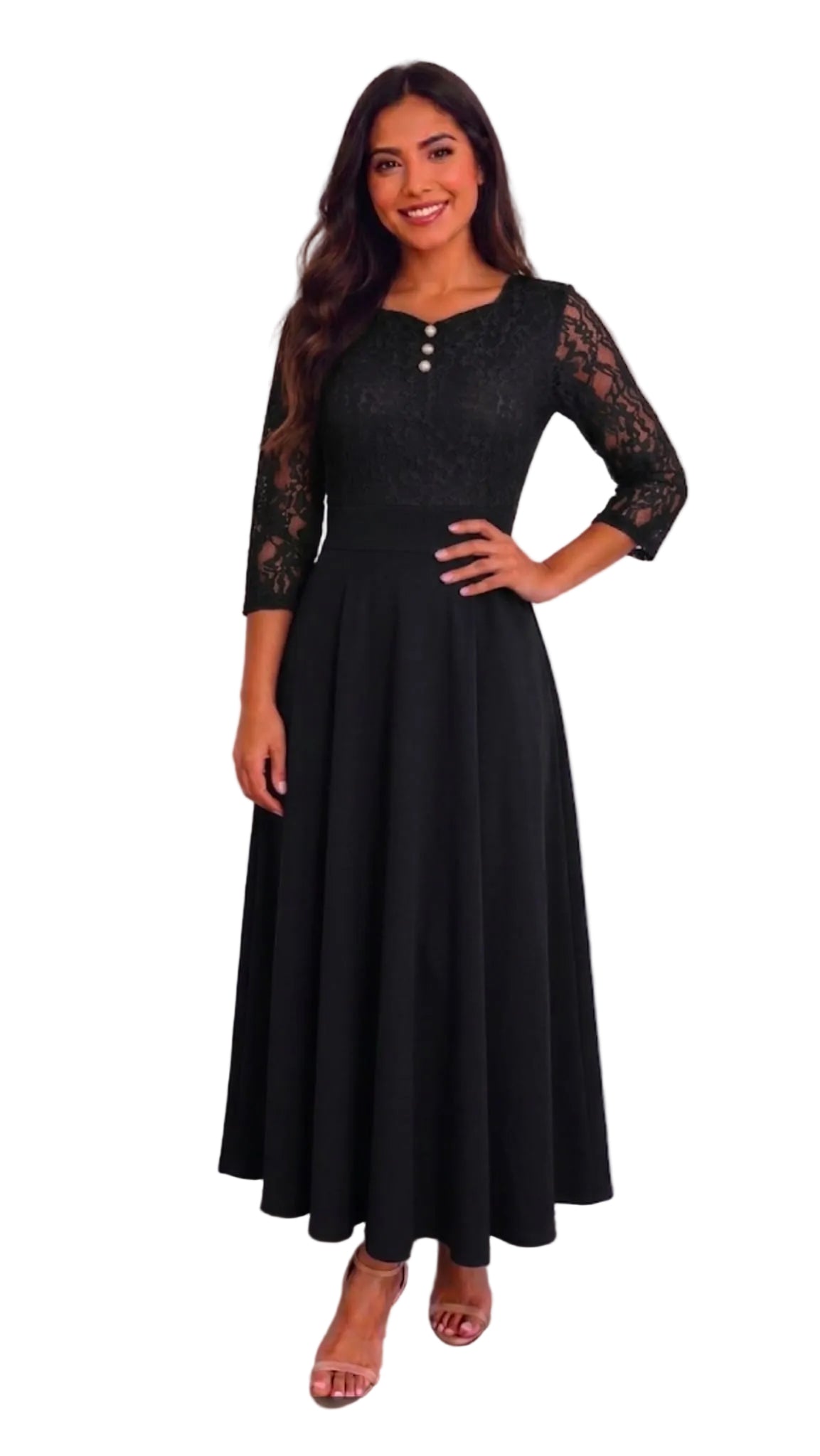 Vestido Maxi Elegante con Top de Encaje