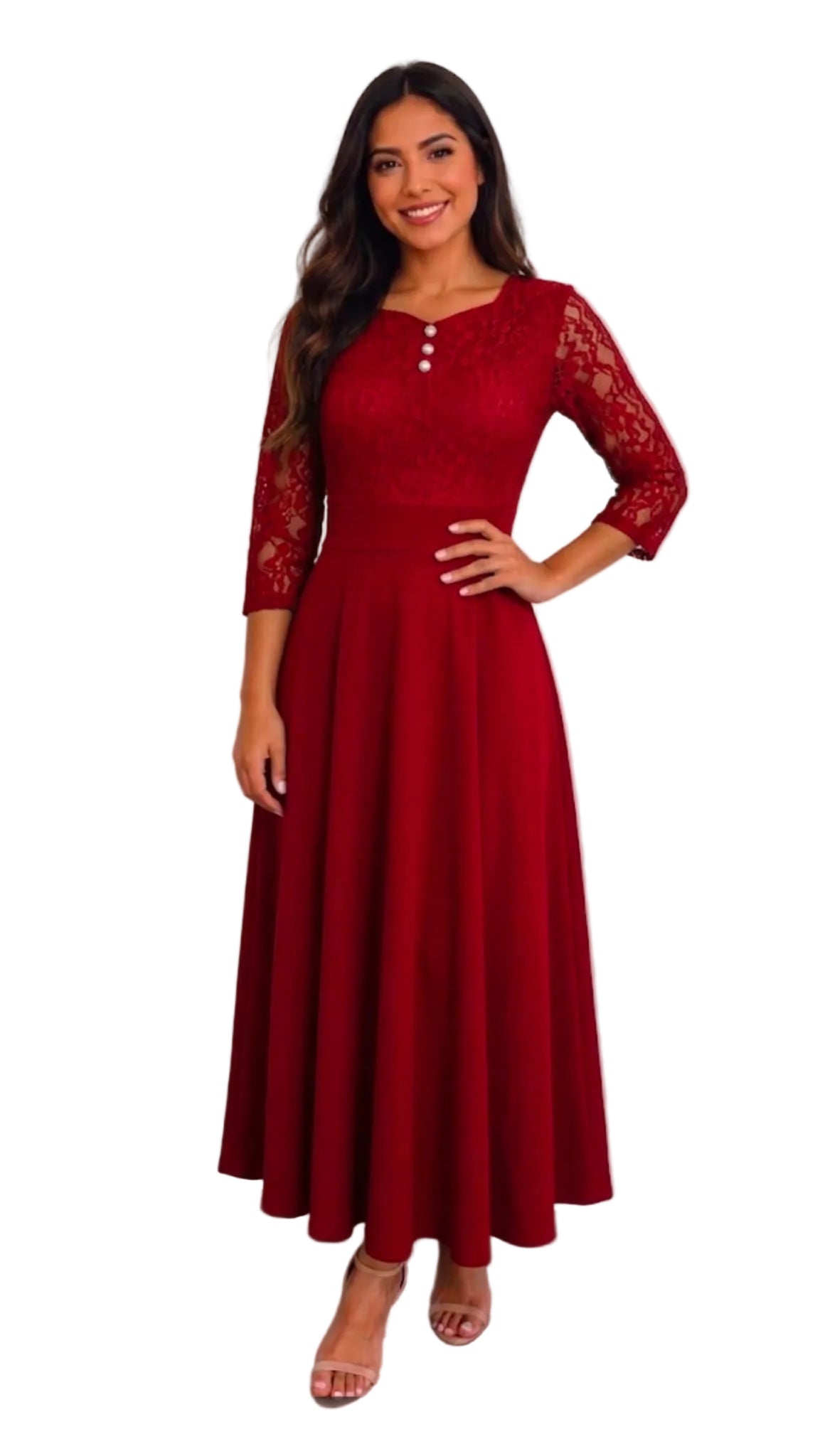 Vestido Maxi Elegante con Top de Encaje