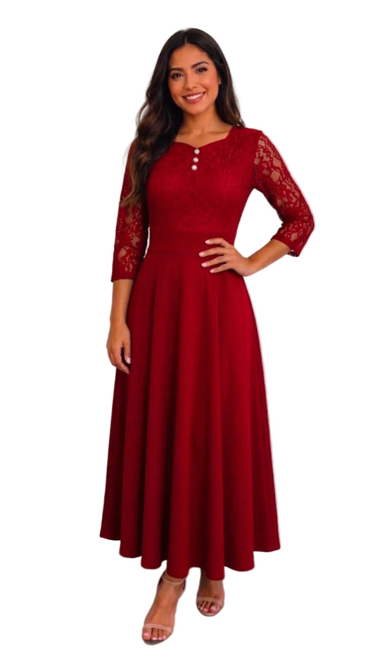 Vestido Maxi Elegante con Top de Encaje