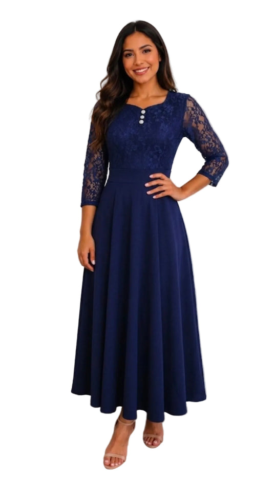 Lace & Pleated Maxi Dress