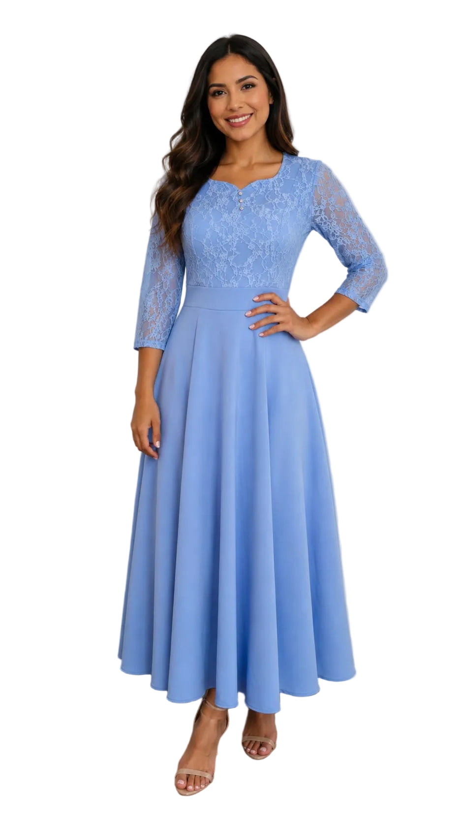 Vestido Maxi Elegante con Top de Encaje