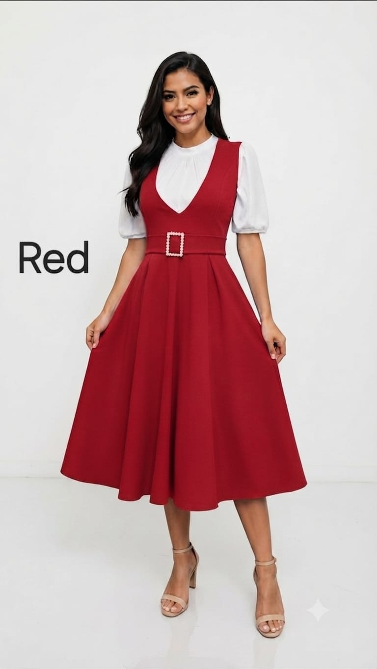 Elegant Belted Pinafore Midi Overall
