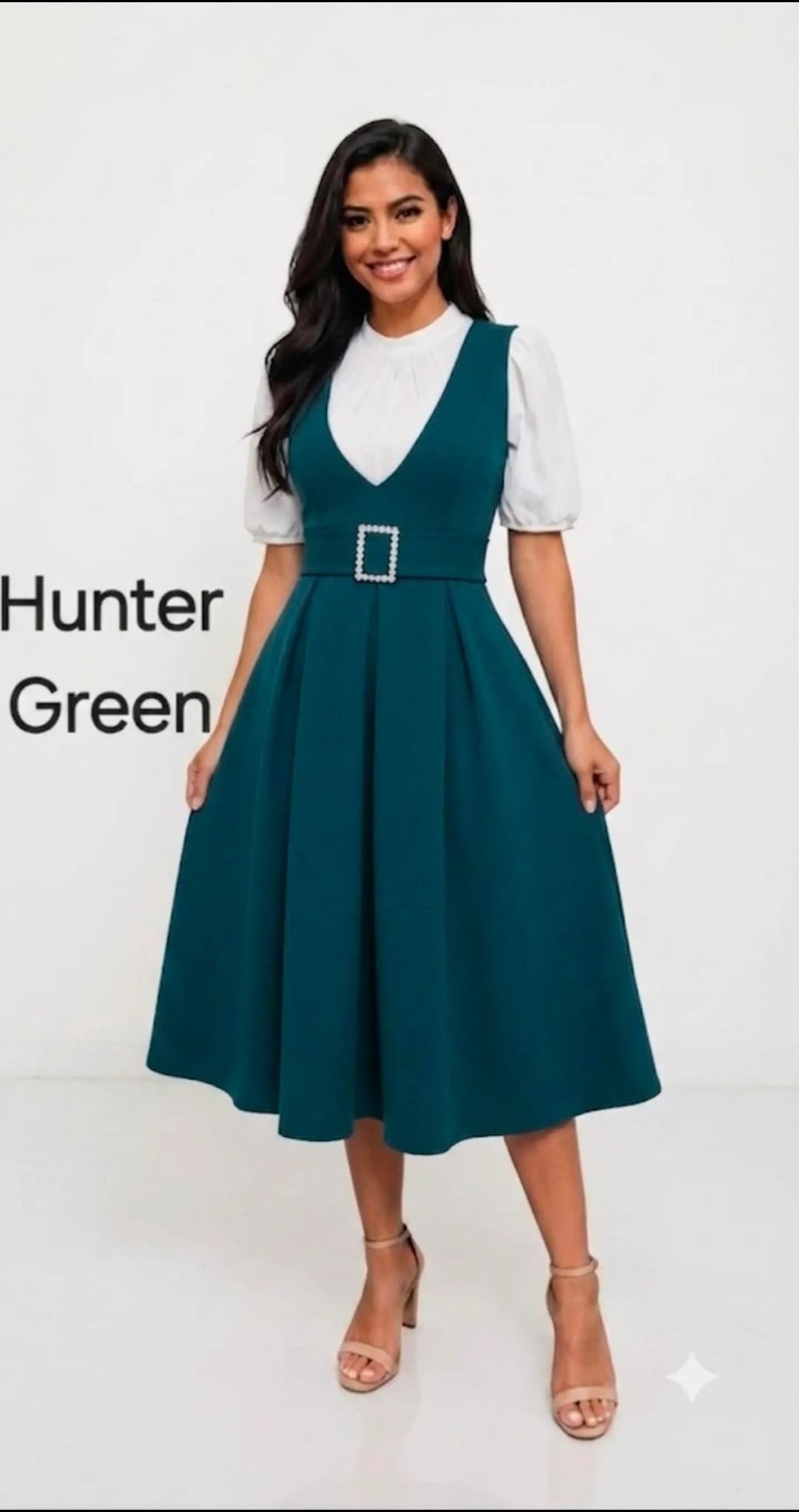 Elegant Belted Pinafore Midi Overall