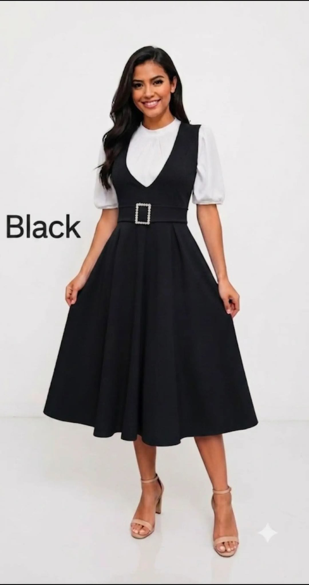 Elegant Belted Pinafore Midi Overall