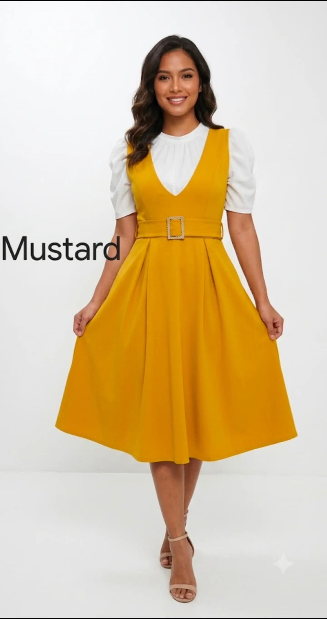 Elegant Belted Pinafore Midi Overall