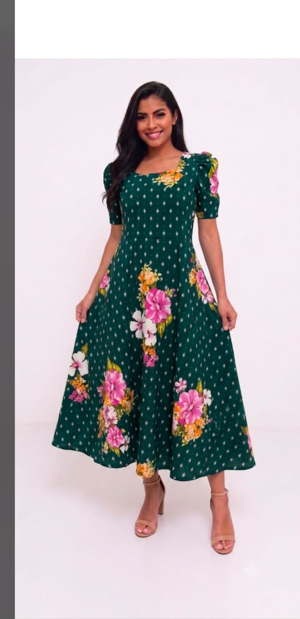 Floral Print Short-Sleeve Midi Dress