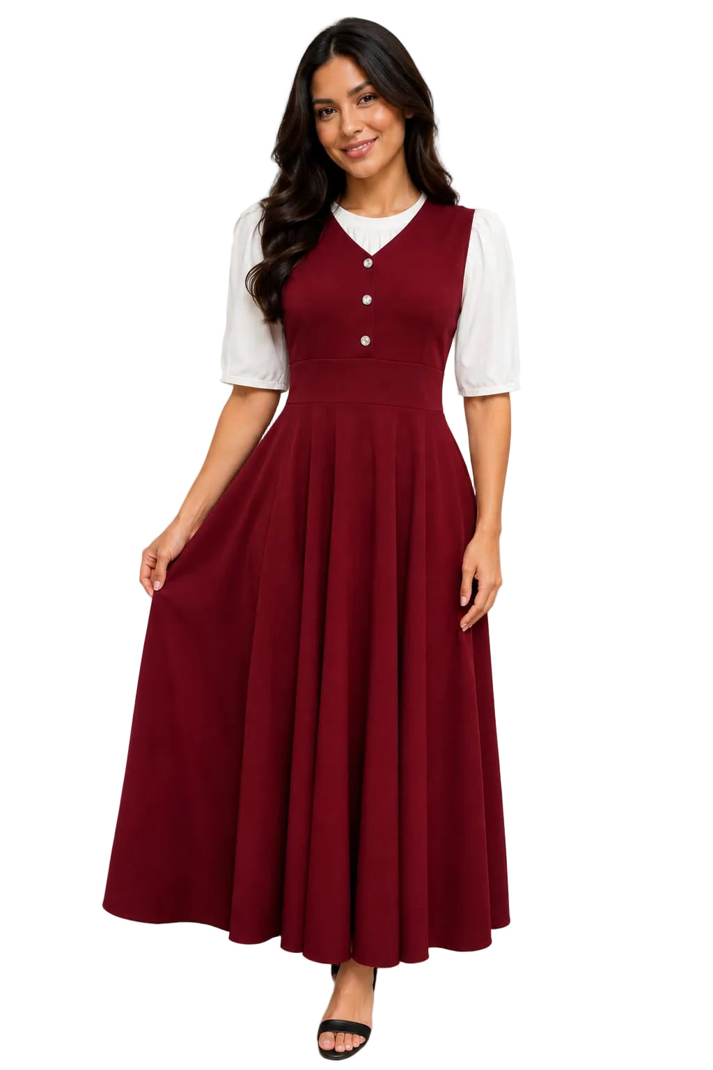 V-Neck Pinafore Jumper Dress