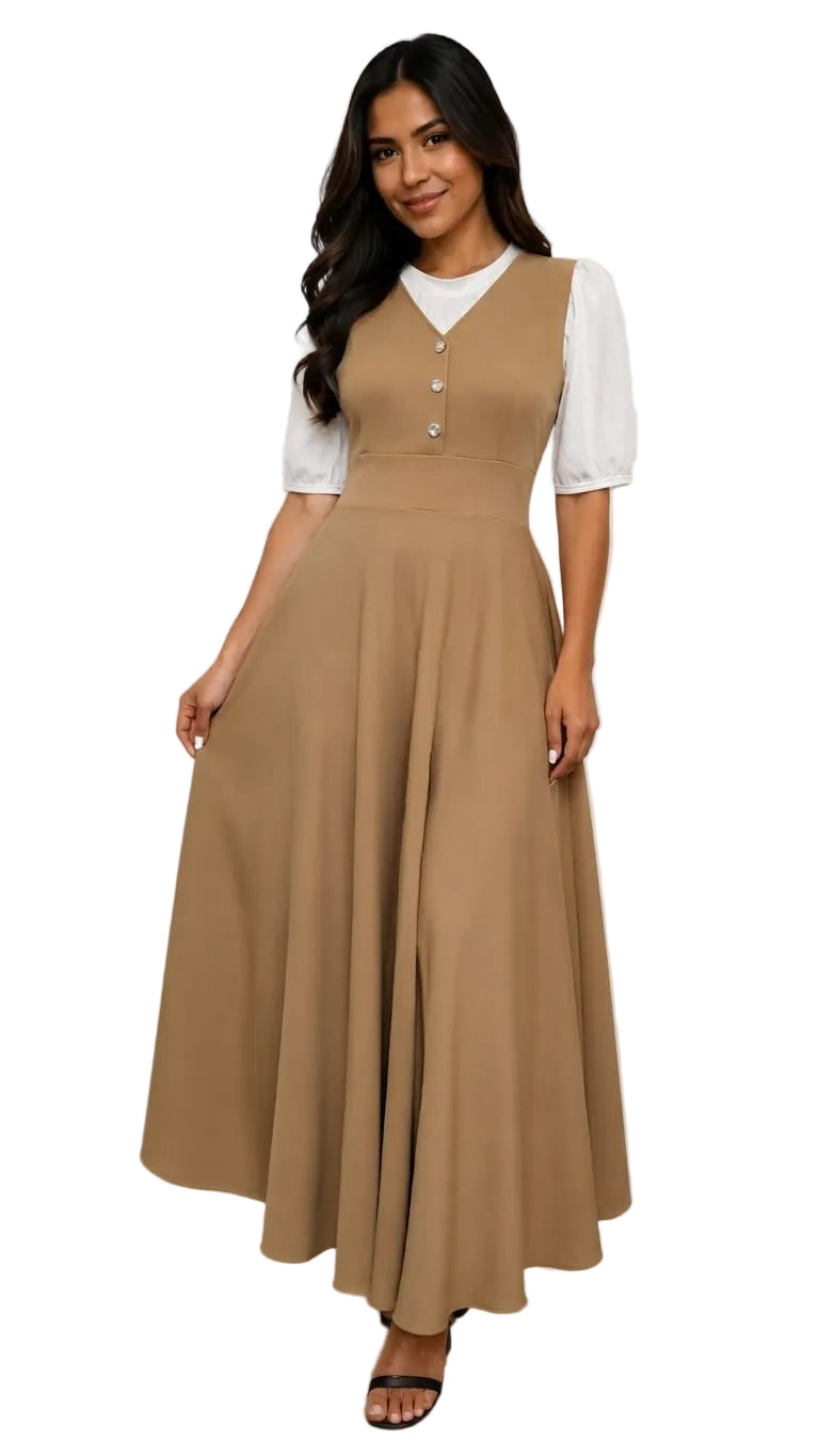 V-Neck Pinafore Jumper Dress