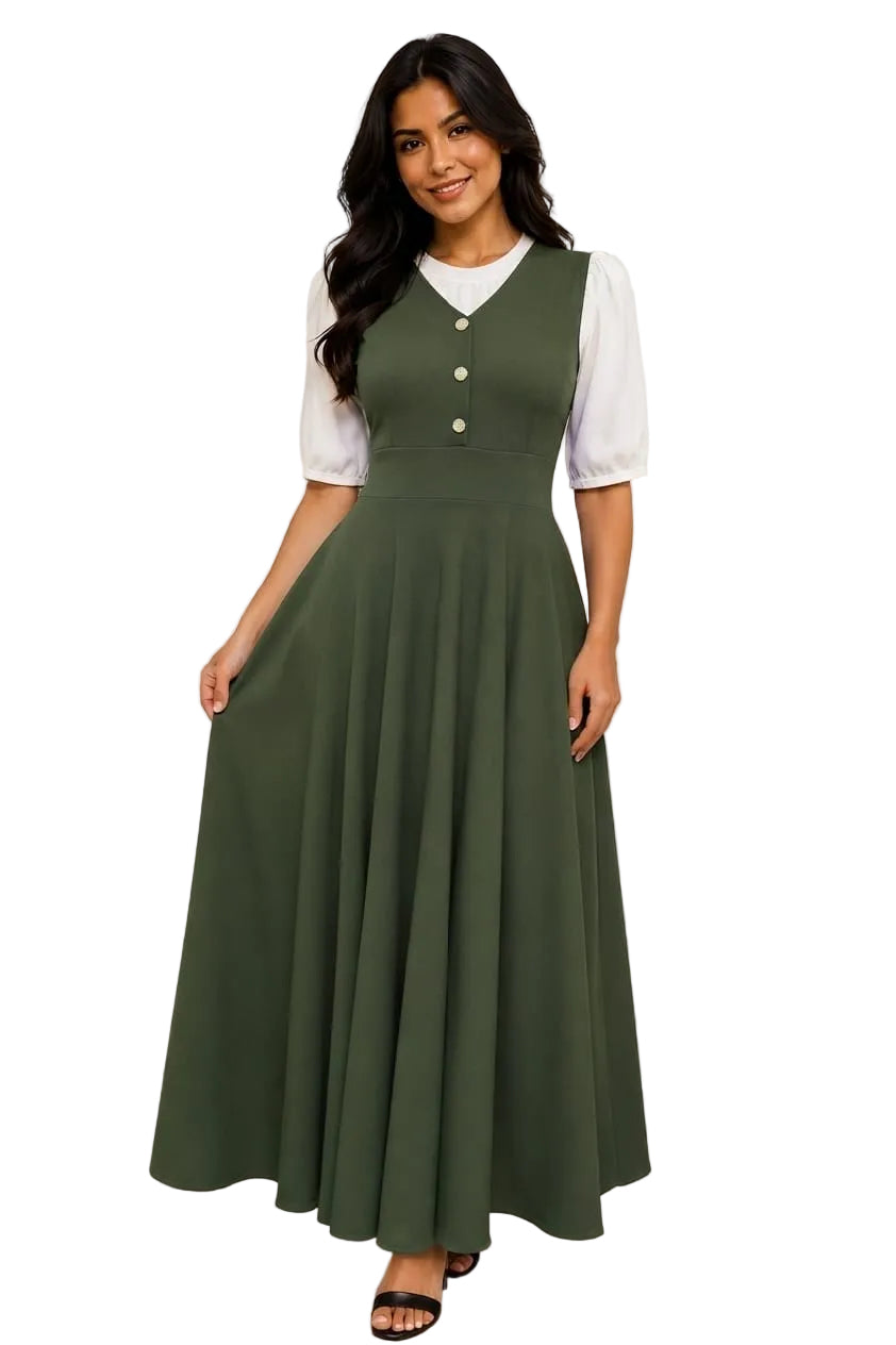 V-Neck Pinafore Jumper Dress