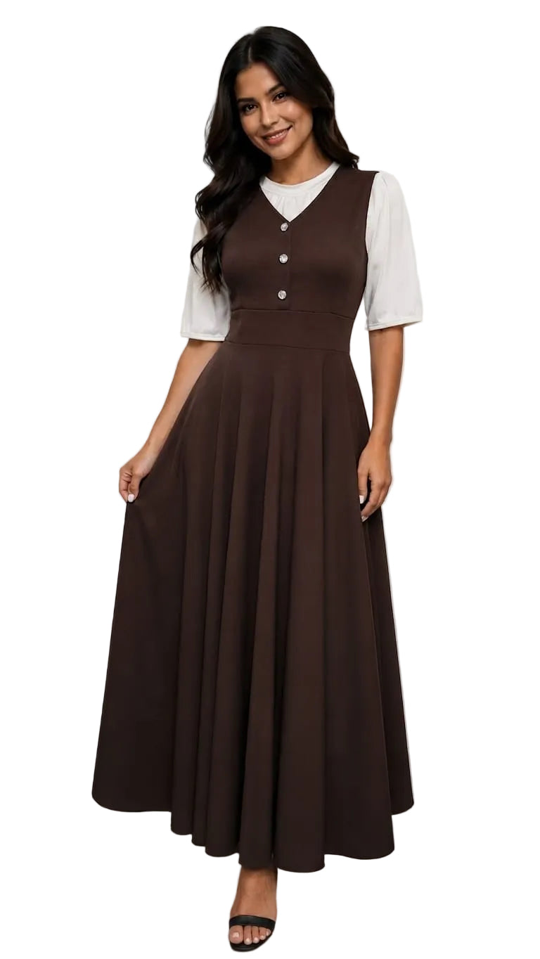 V-Neck Pinafore Jumper Dress