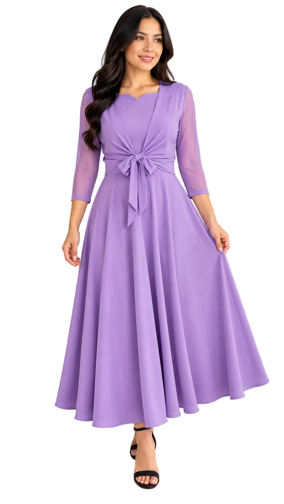 Elegant Dress with Sheer 3/4 Sleeves Vest