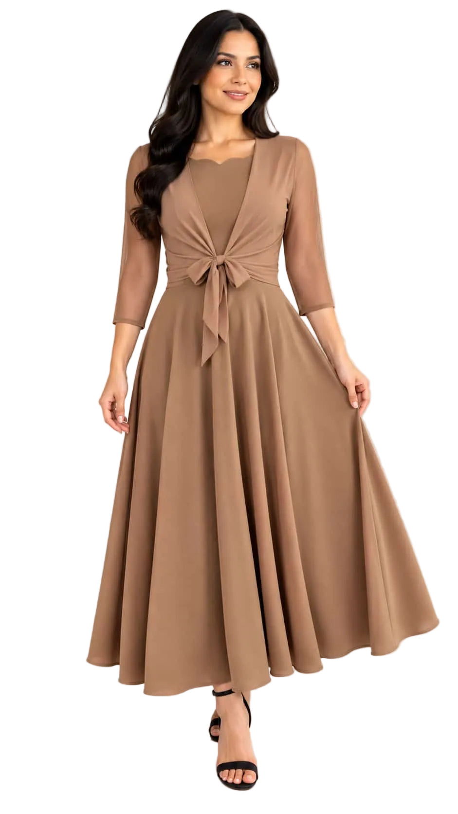 Elegant Dress with Sheer 3/4 Sleeves Vest