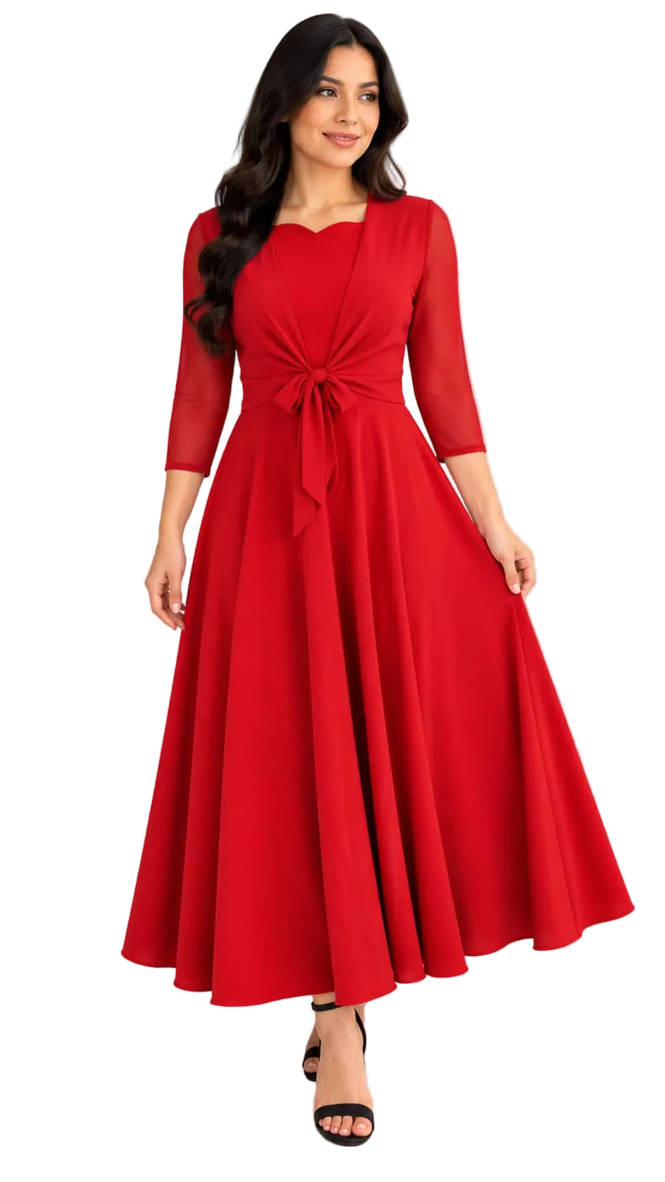 Elegant Dress with Sheer 3/4 Sleeves Vest