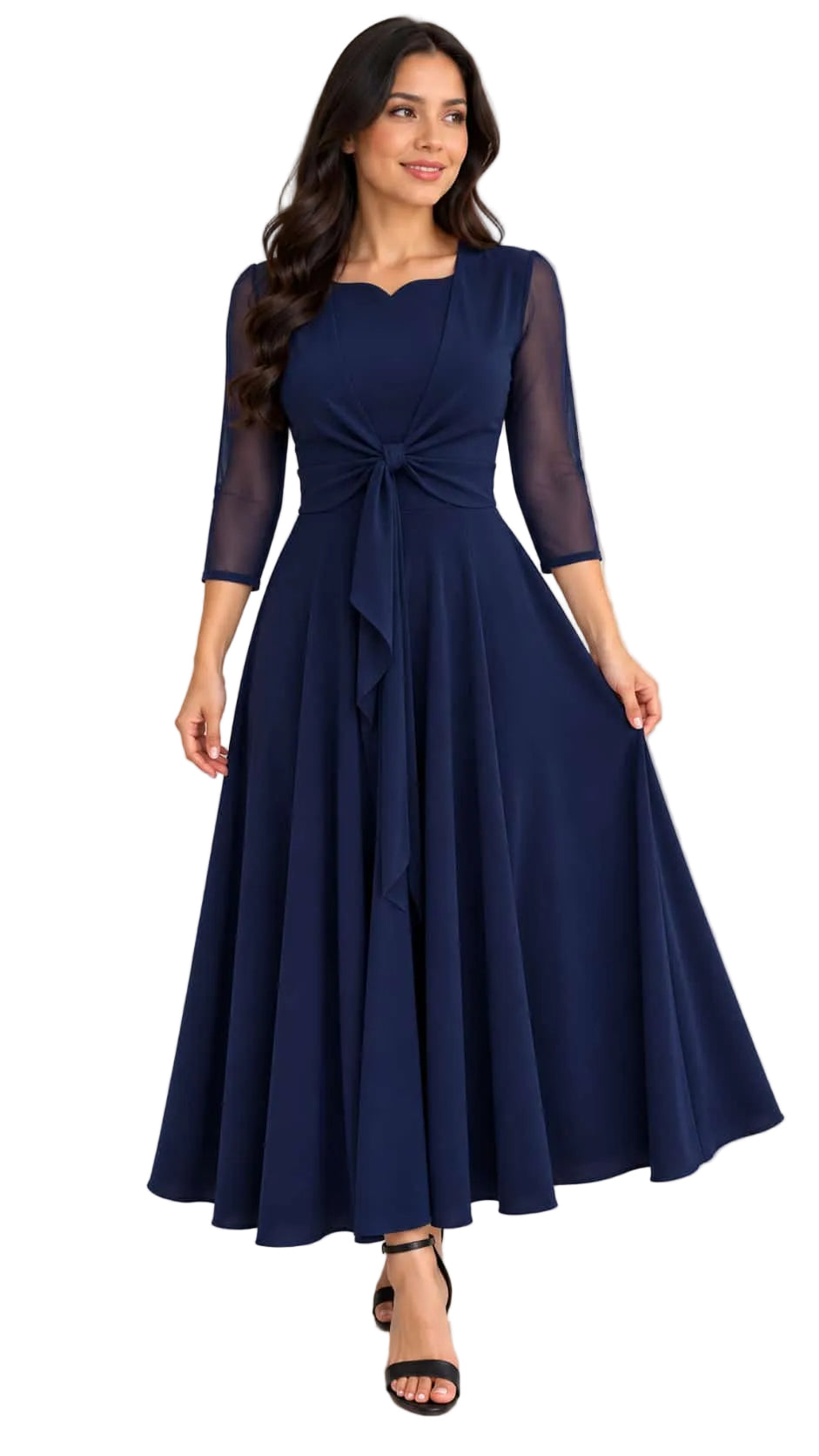 Elegant Dress with Sheer 3/4 Sleeves Vest