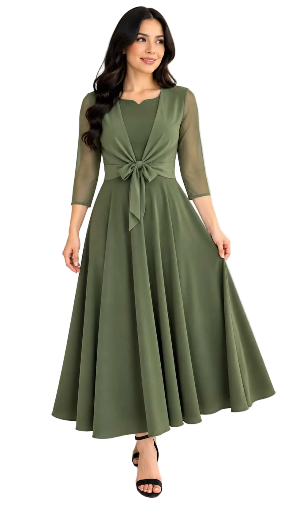 Elegant Dress with Sheer 3/4 Sleeves Vest