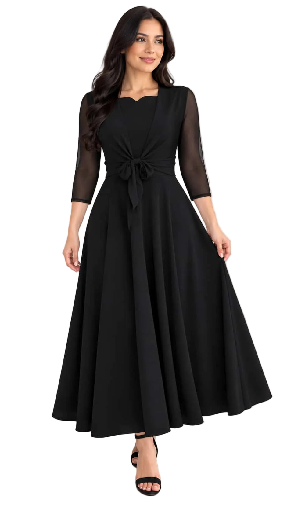 Elegant Dress with Sheer 3/4 Sleeves Vest
