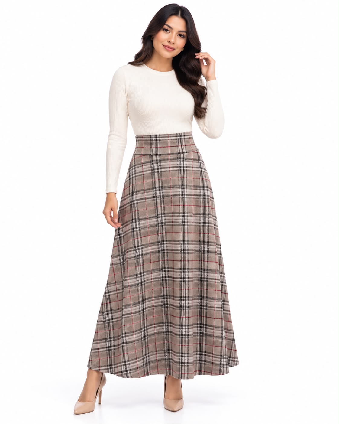 Classic High-Waisted Plaid Maxi Skirt