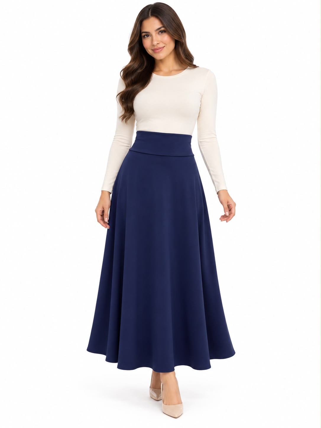 Classic High-Waisted Solid Colored Maxi Skirt