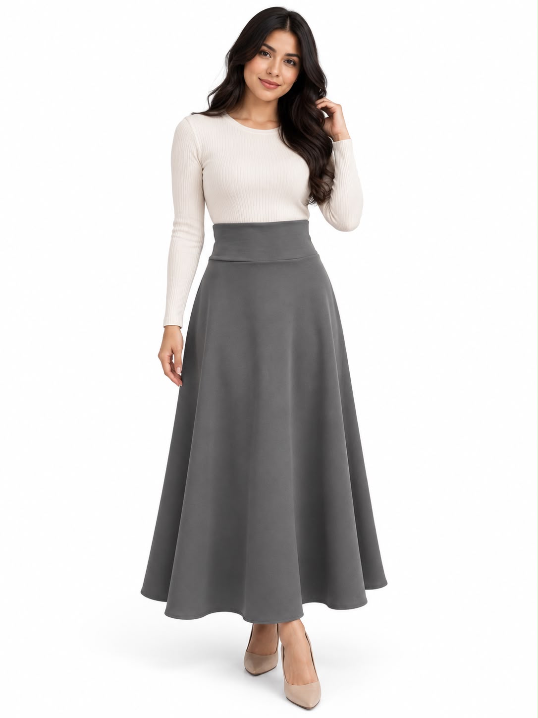 Classic High-Waisted Solid Colored Maxi Skirt