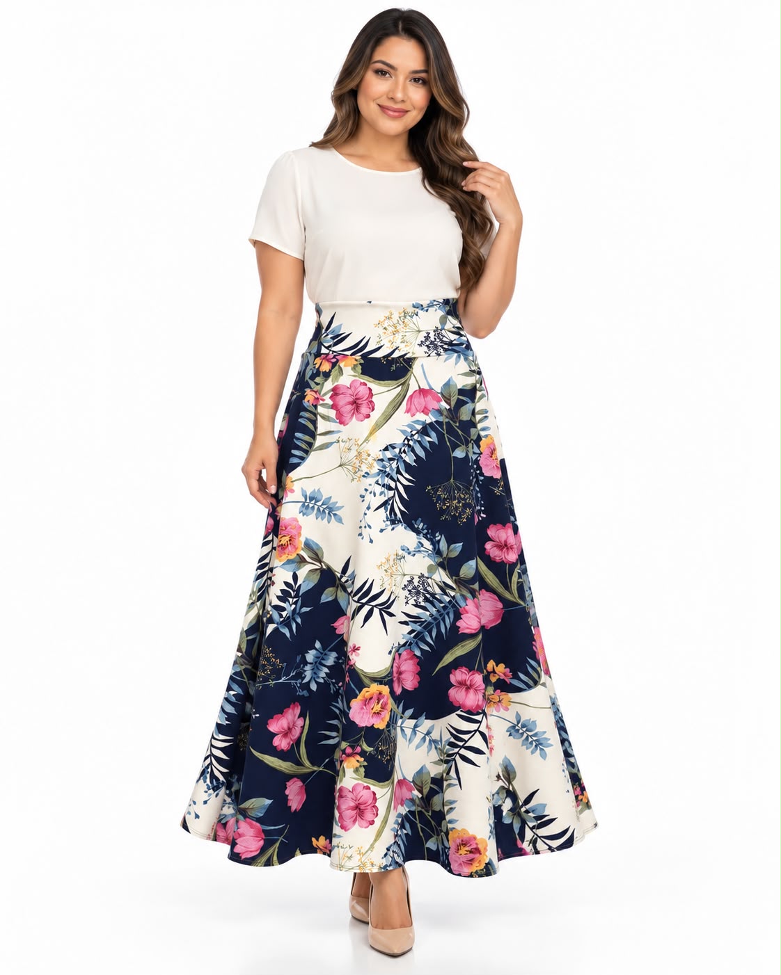 Classic Floral High-Waisted Maxi Skirt