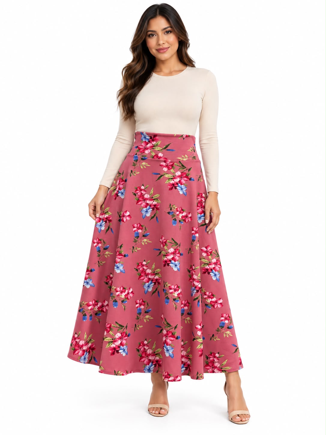 Classic Floral High-Waisted Maxi Skirt