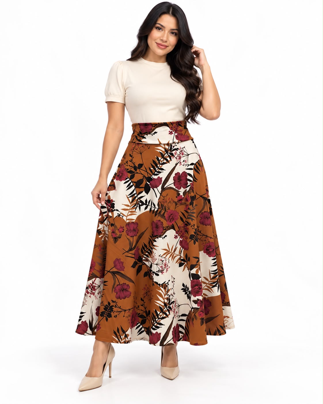 Classic Floral High-Waisted Maxi Skirt
