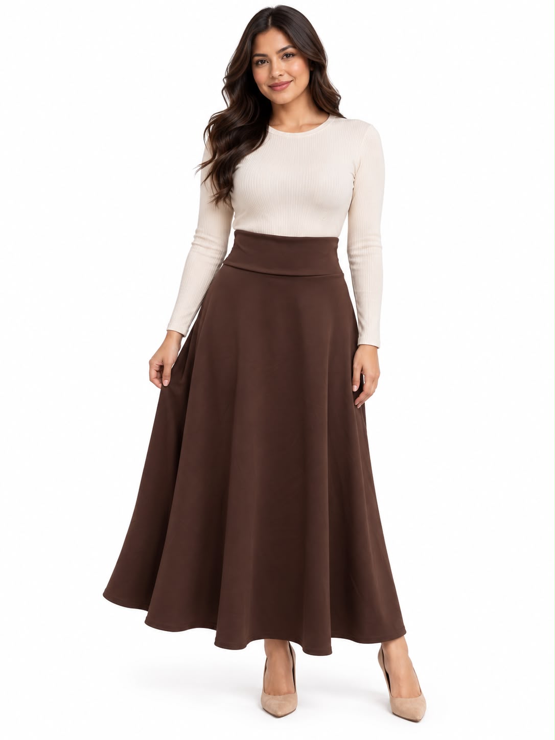 Classic High-Waisted Solid Colored Maxi Skirt