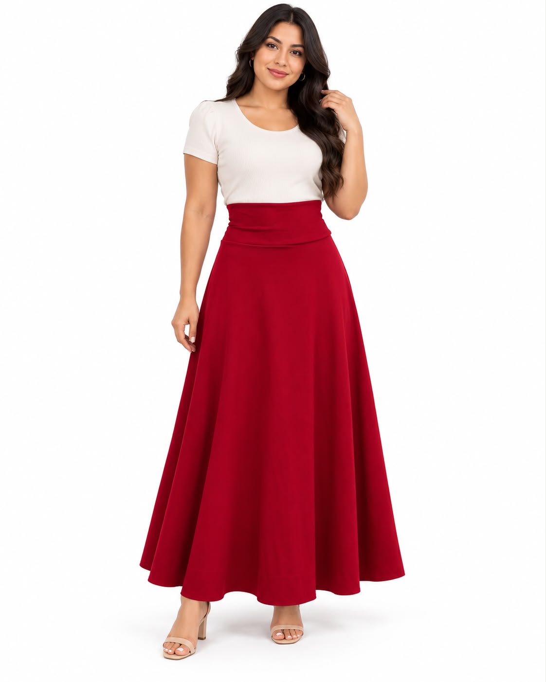 Classic High-Waisted Solid Colored Maxi Skirt