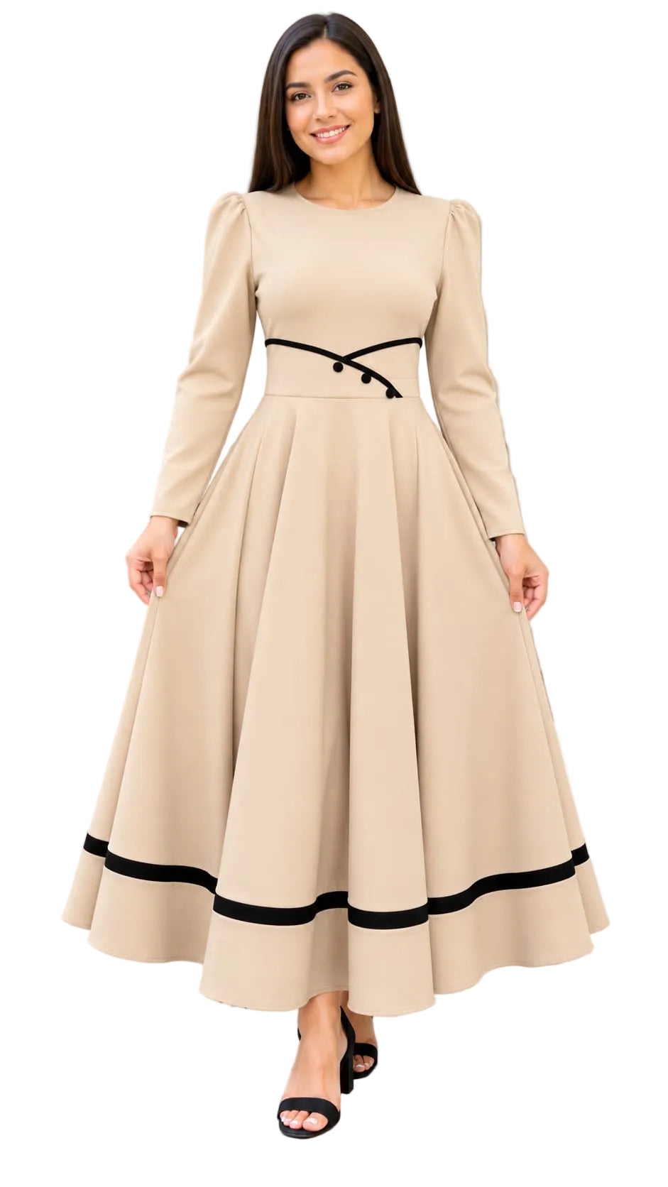 Elegant Midi Dress with Waist Detail