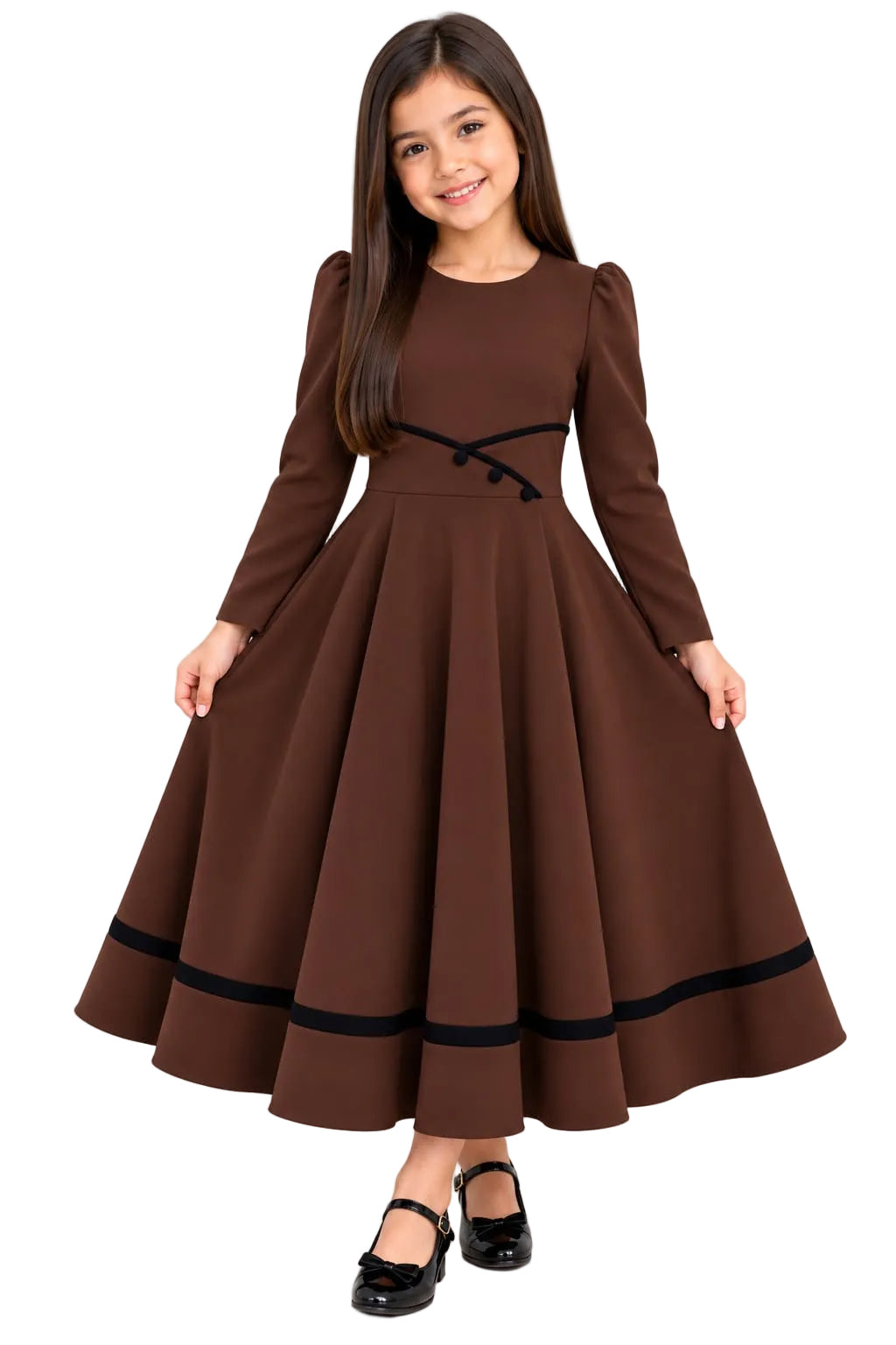 Youth Elegant Midi Dress with Waist Detail