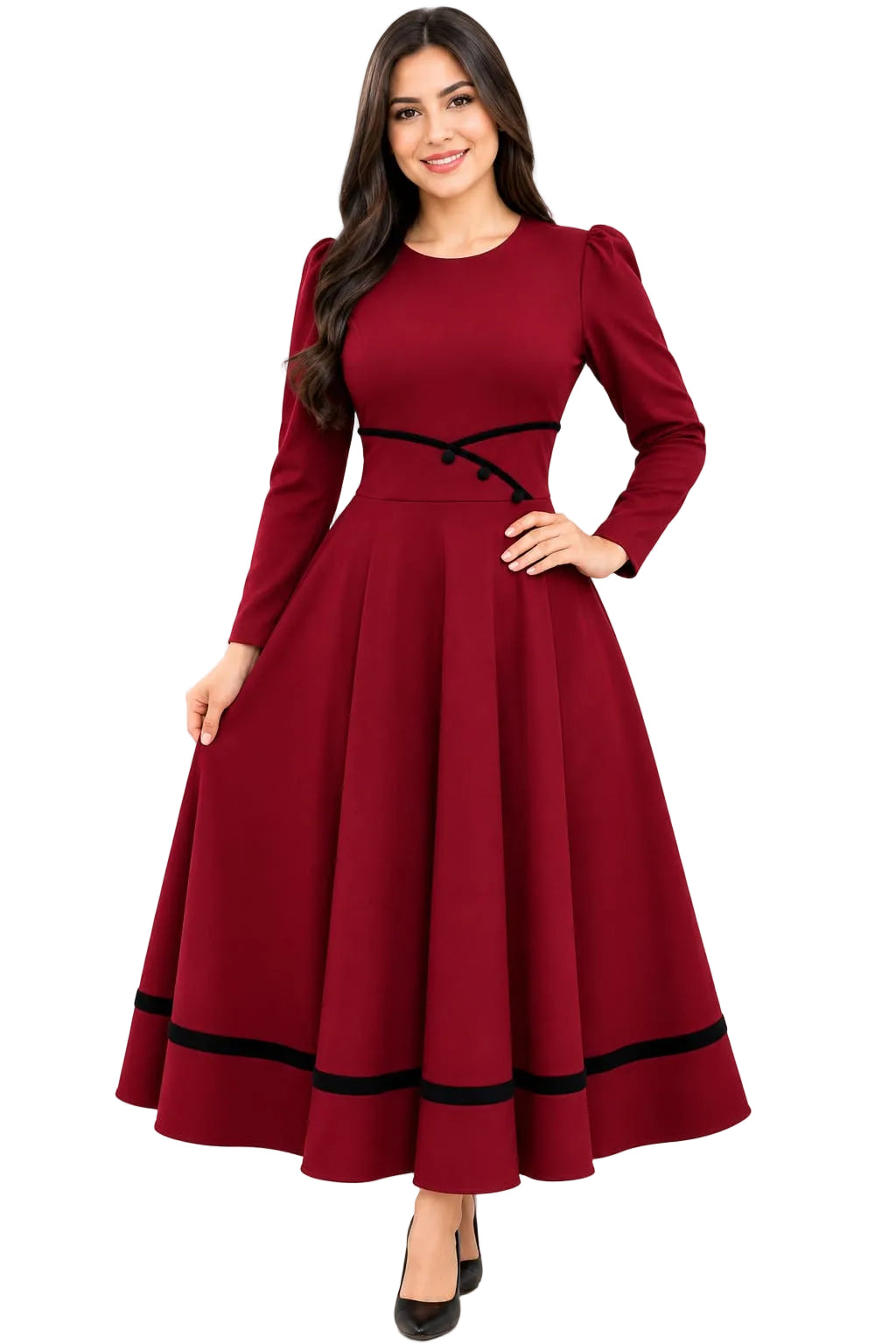 Elegant Midi Dress with Waist Detail