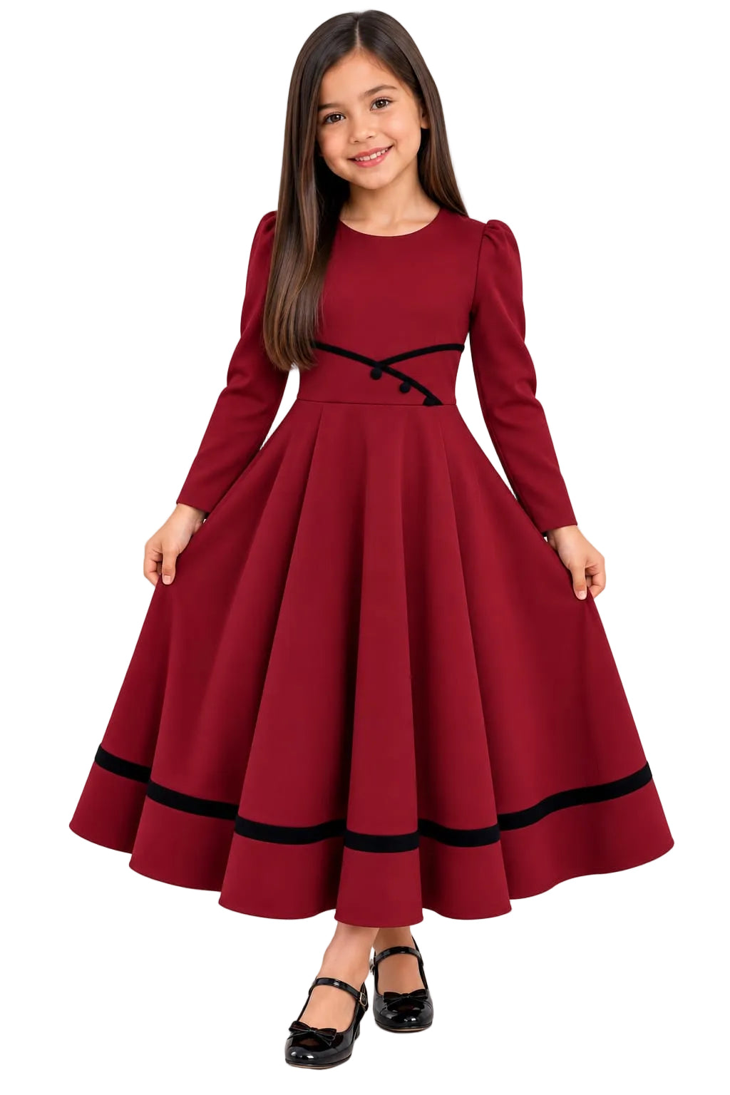 Youth Elegant Midi Dress with Waist Detail