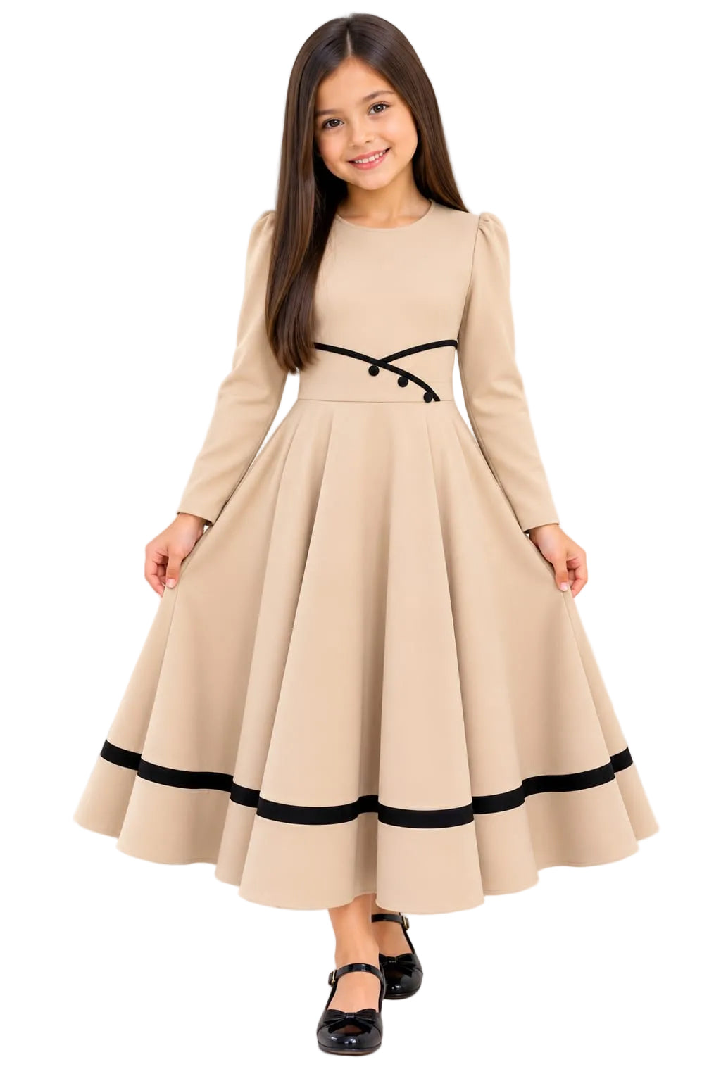 Youth Elegant Midi Dress with Waist Detail