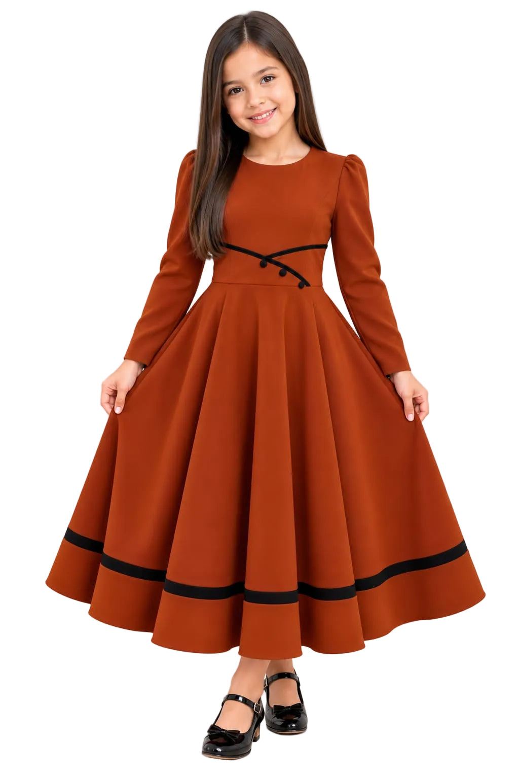 Youth Elegant Midi Dress with Waist Detail
