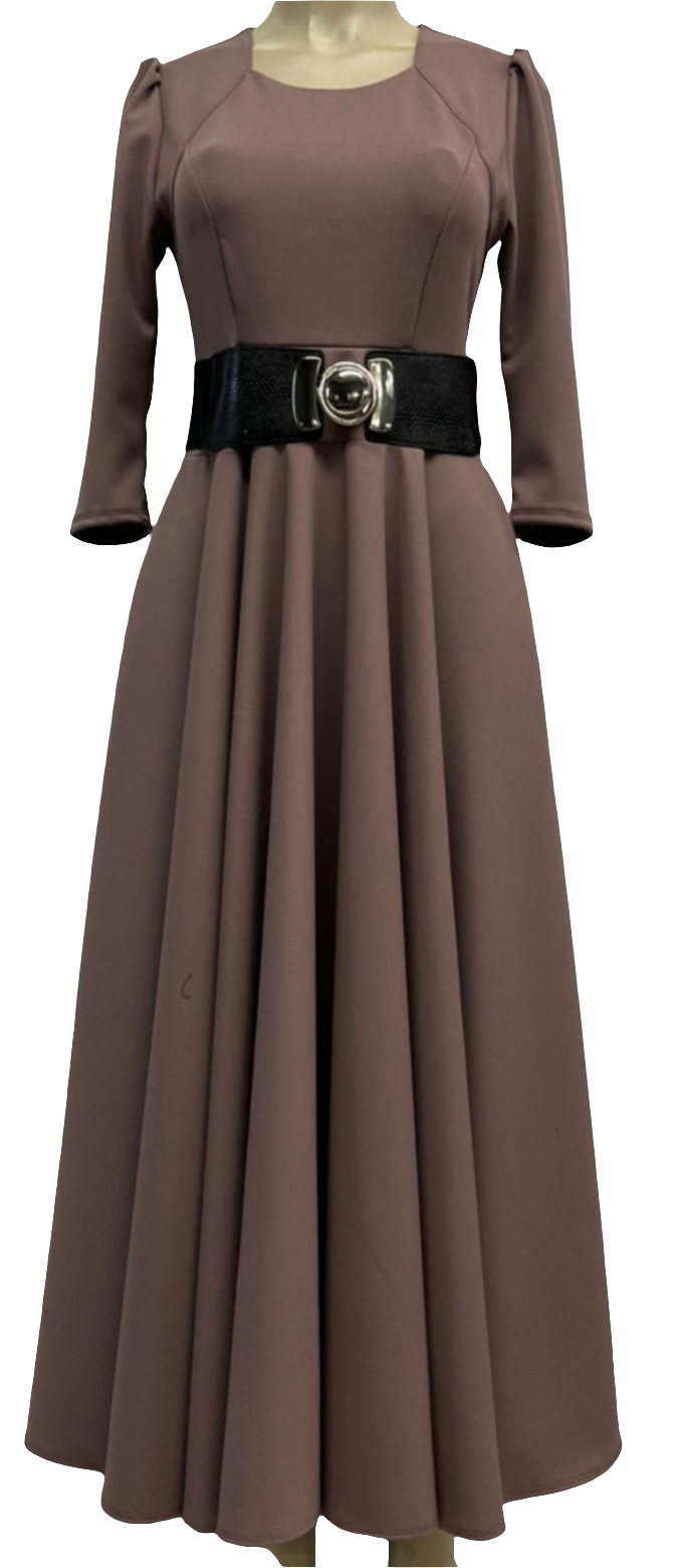 Vestido Camila cafe con Cinturón Negro