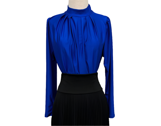 High neck long sleeve shirt Casino royal blue fabric