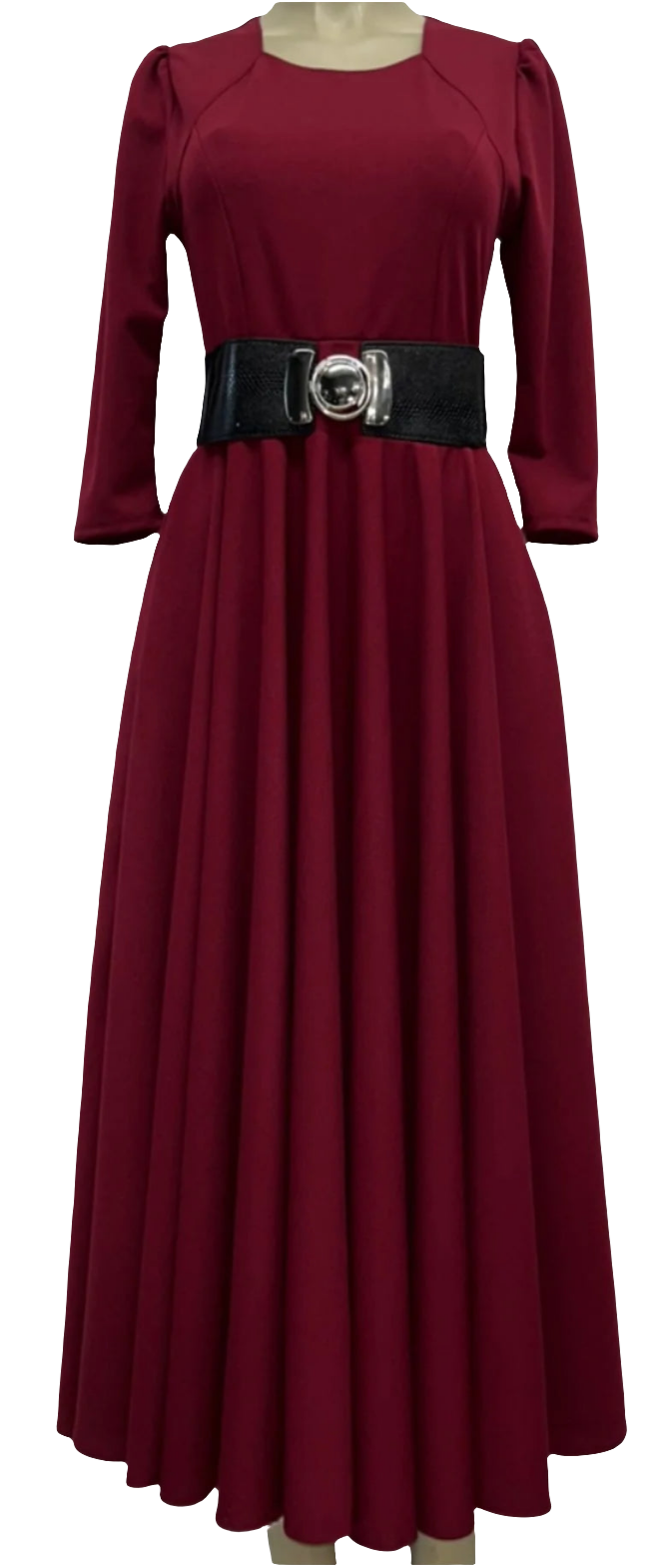 Vestido Camila burgundy con Cinturón Negro