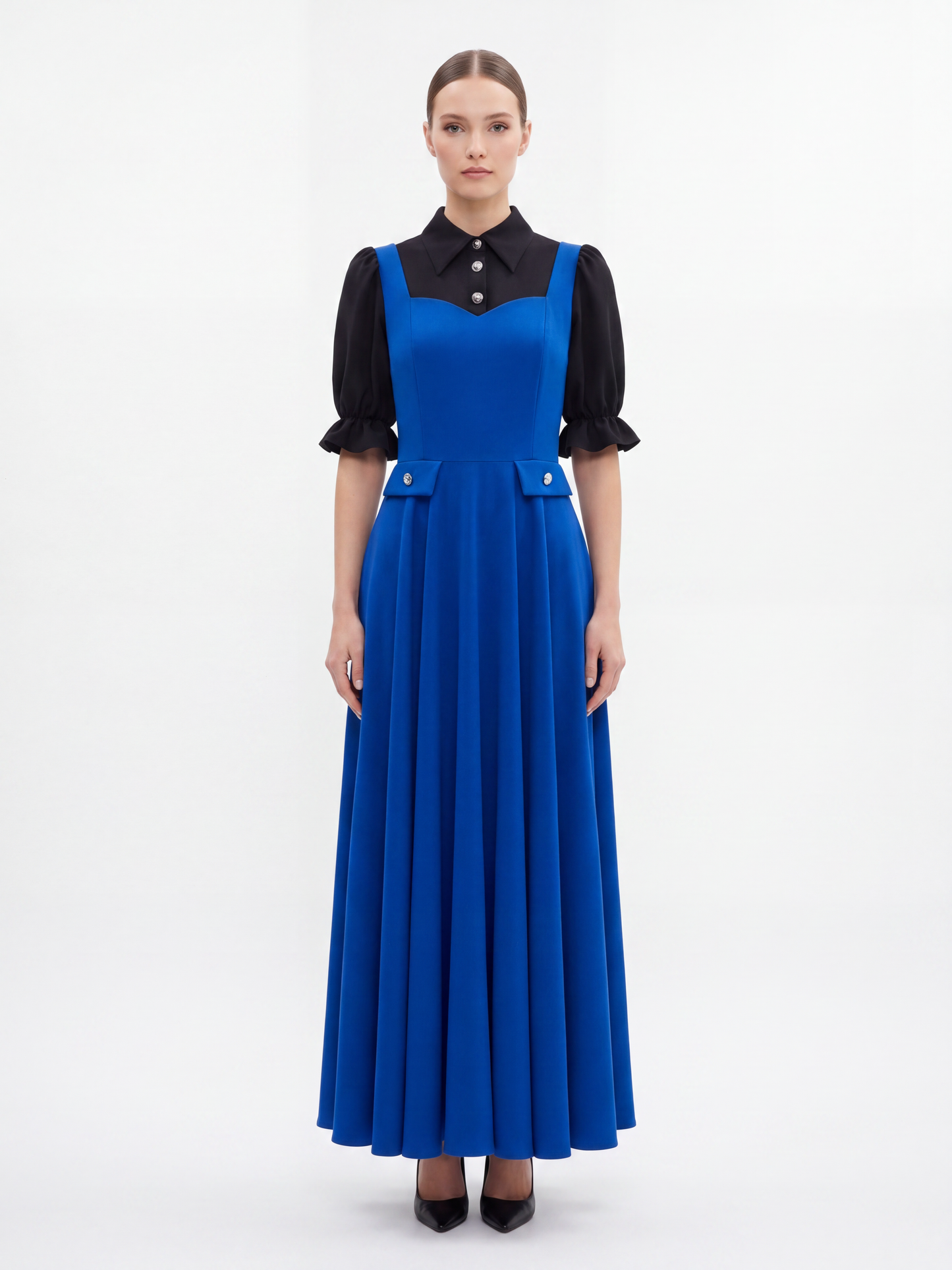 Vestido Midi de Mangas Abullonadas