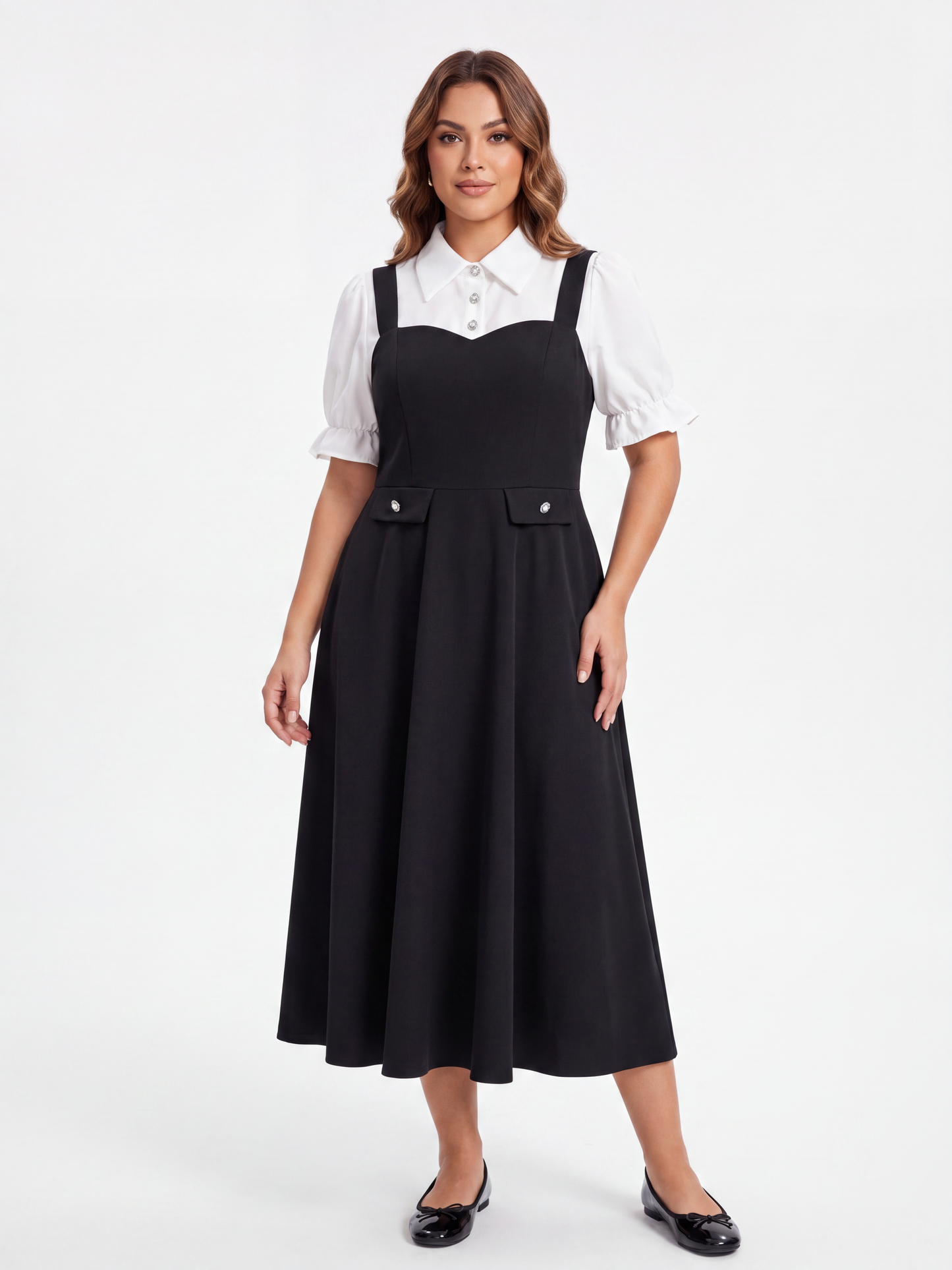 Vestido Midi de Mangas Abullonadas