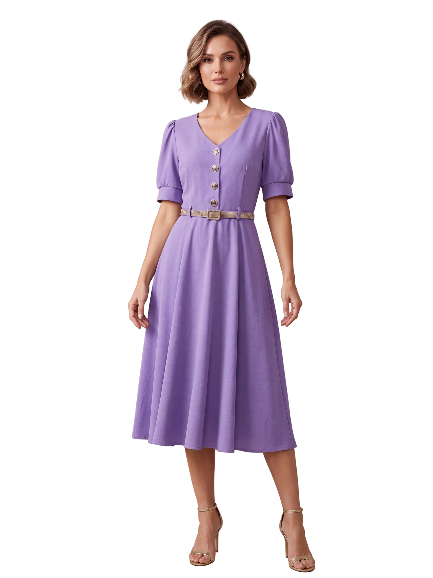 Button Belted Summer Tea Dress