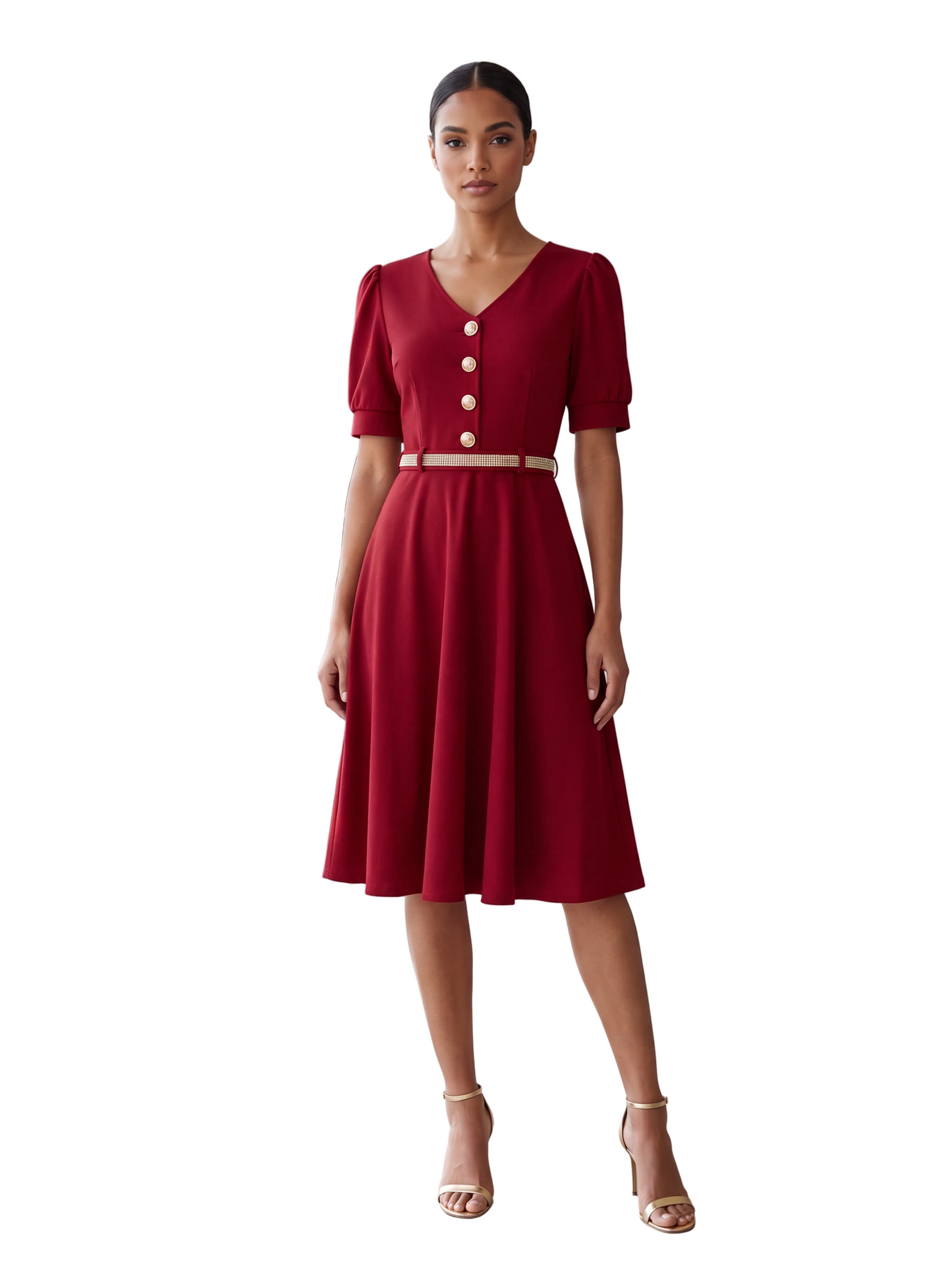 Button Belted Summer Tea Dress