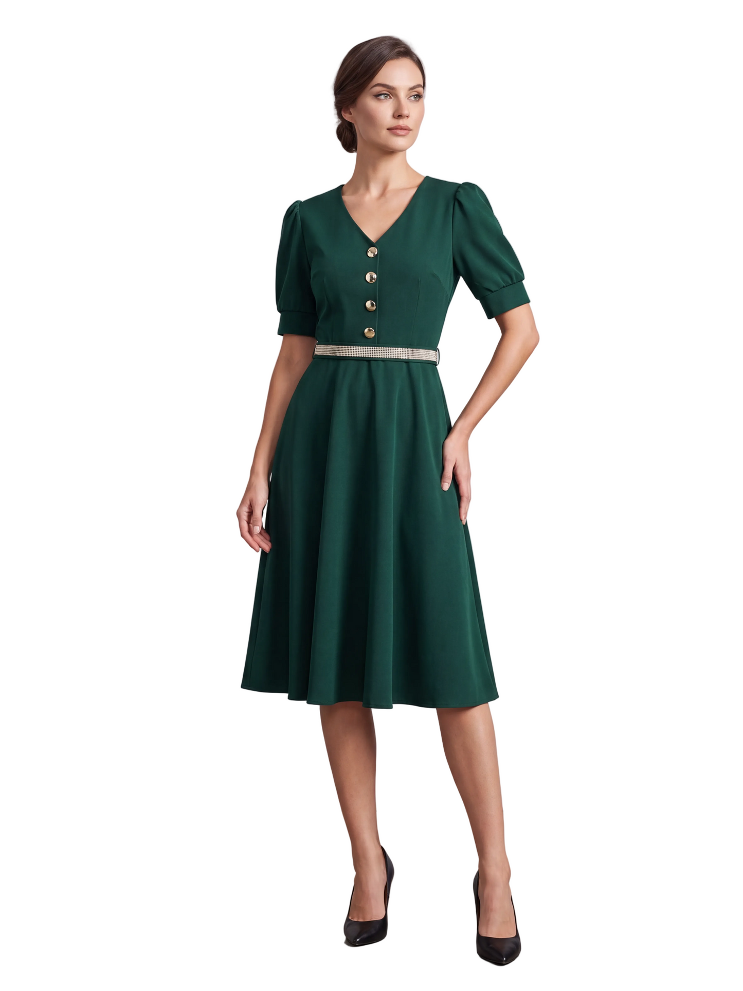 Button Belted Summer Tea Dress