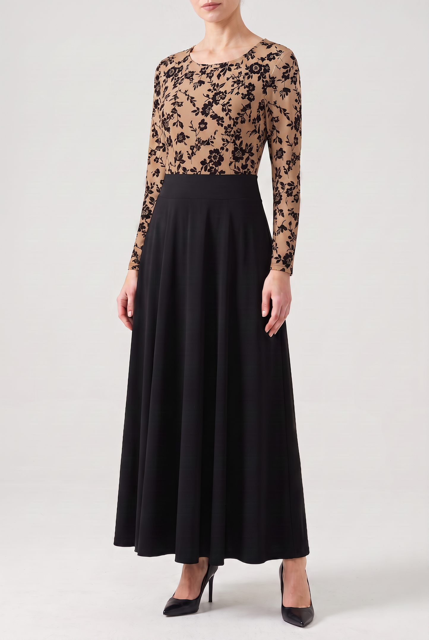 Floral Print & Black Maxi Dress