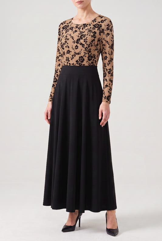 Floral Print & Black Maxi Dress