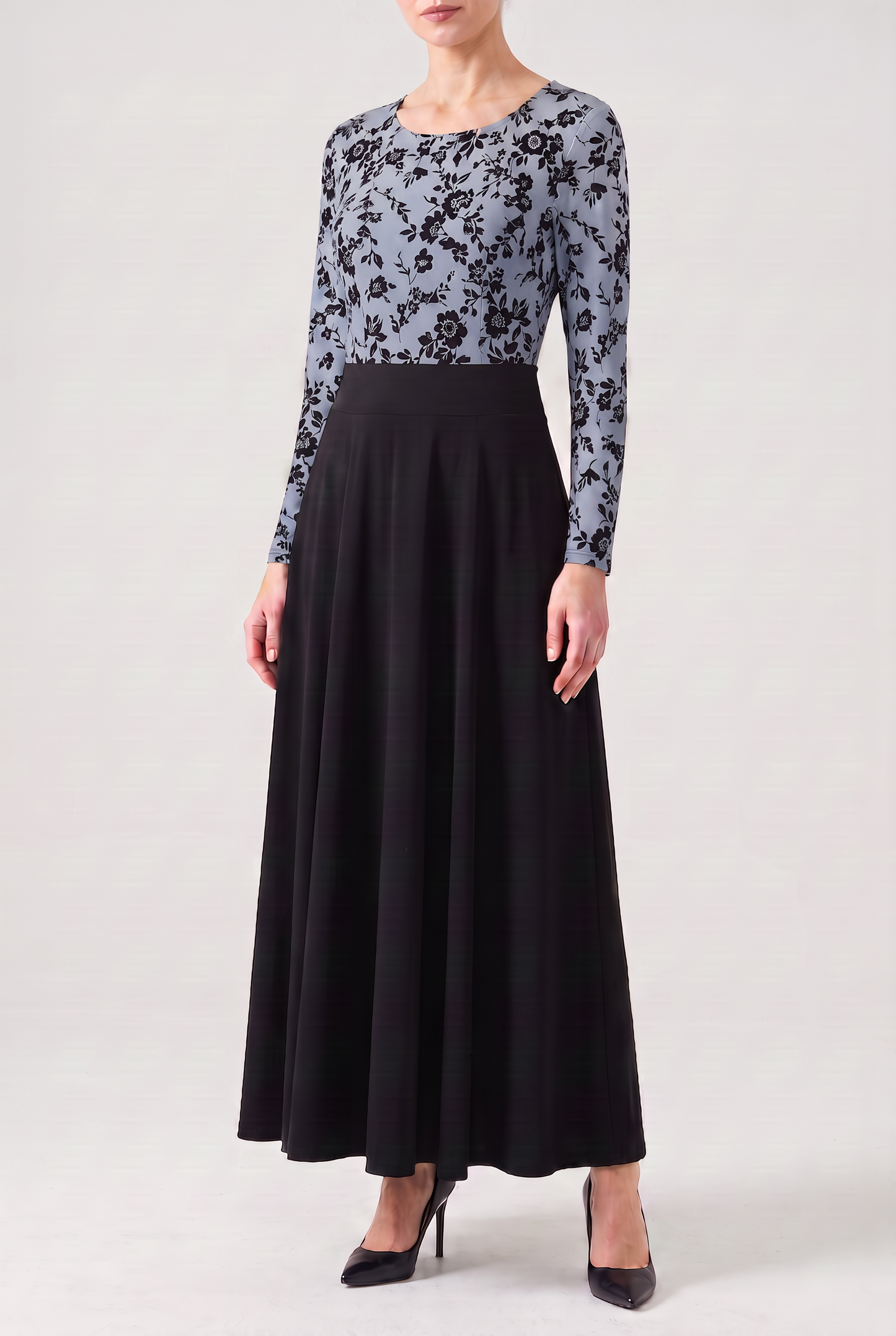 Floral Print & Black Maxi Dress
