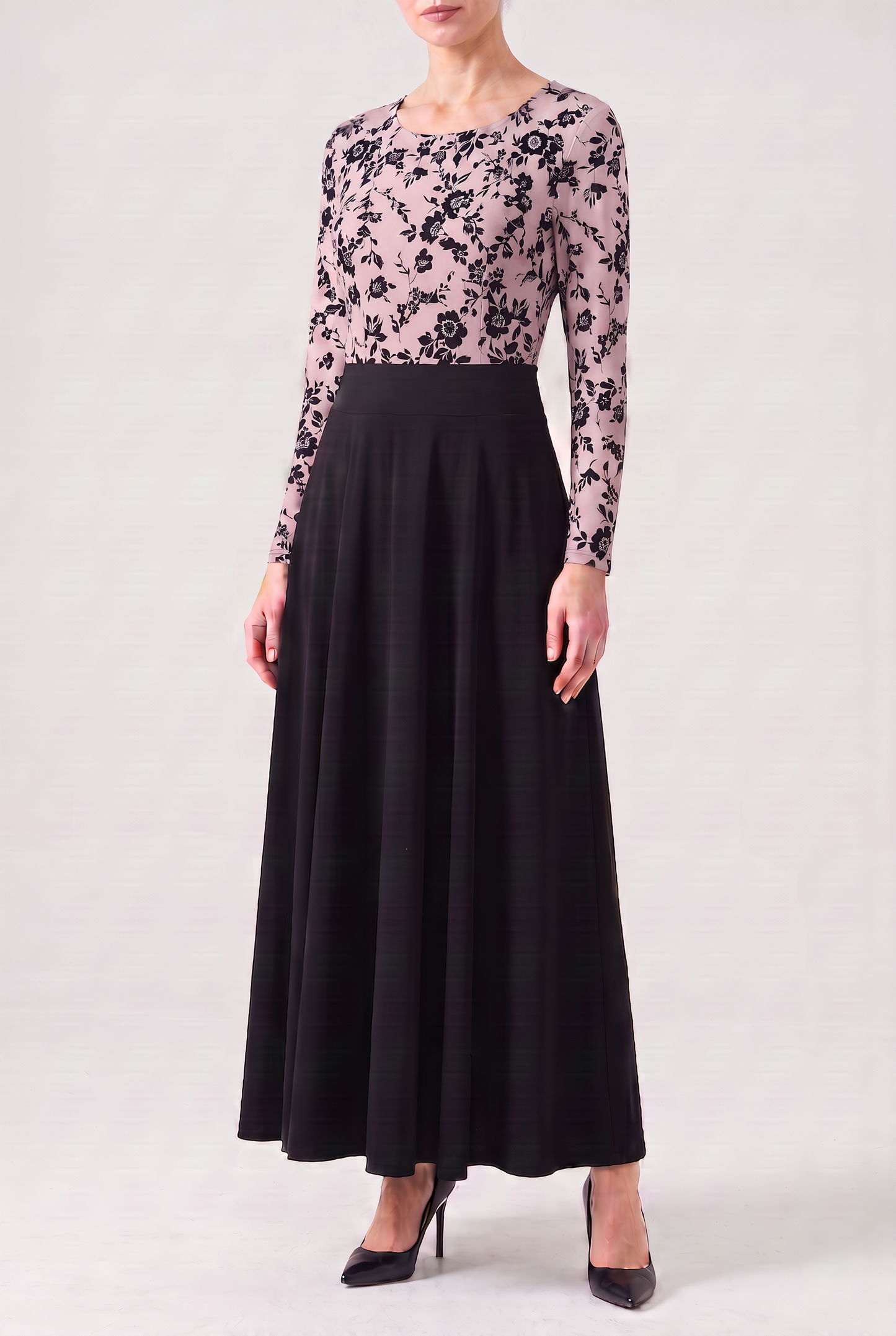 Floral Print & Black Maxi Dress