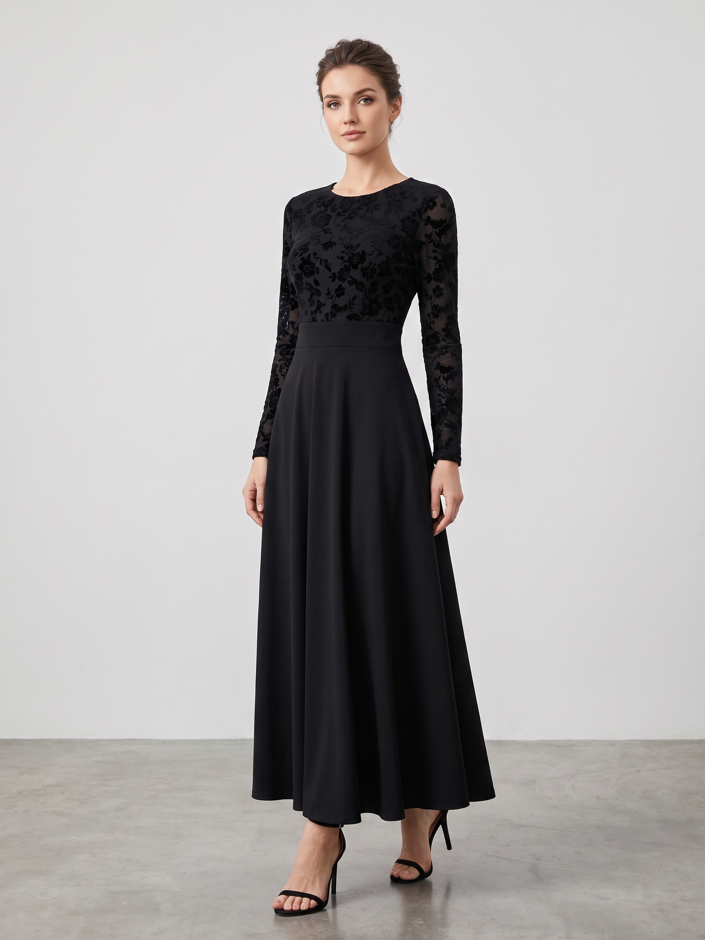 Floral Print & Black Maxi Dress